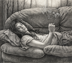 Image of the charcoal drawing, Adam Takes a Break by Edgar Jerins.